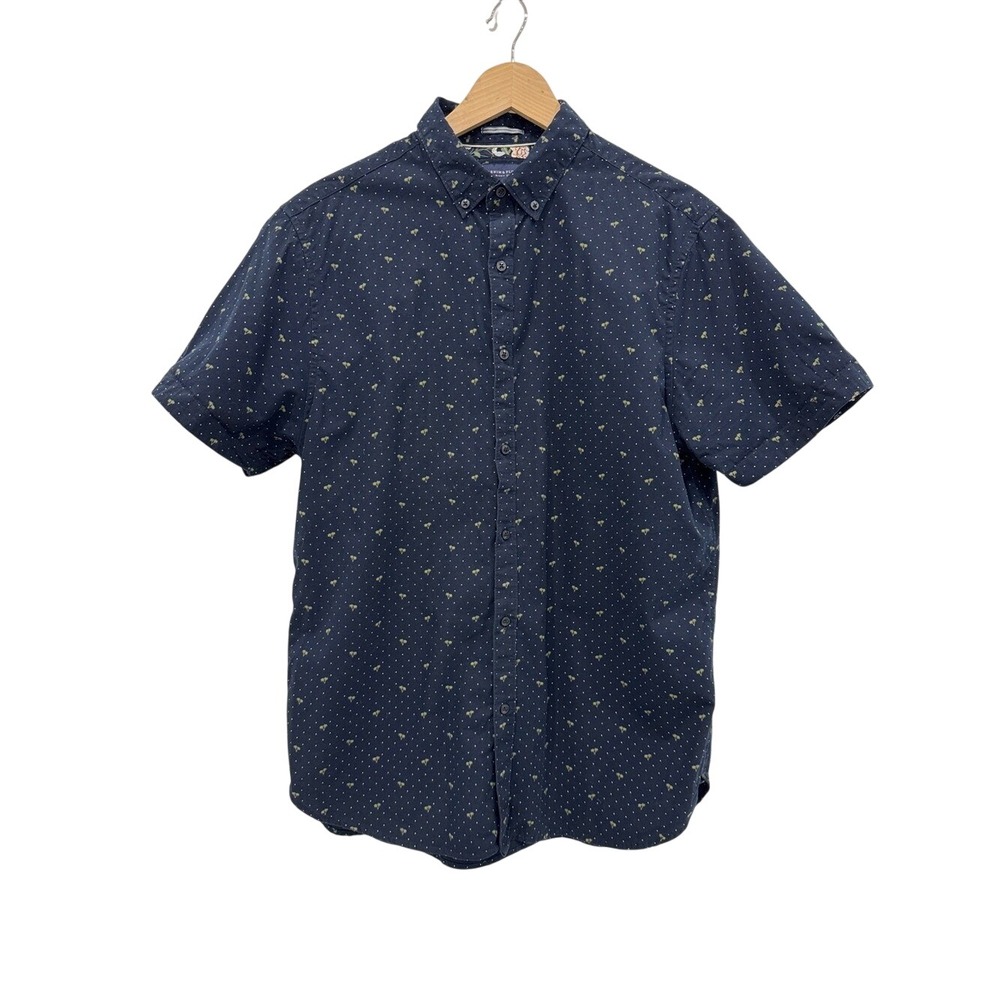 Denim & Flower Ricky Singh Men's Navy Button Down Shirt Short Sleeve cotton L
